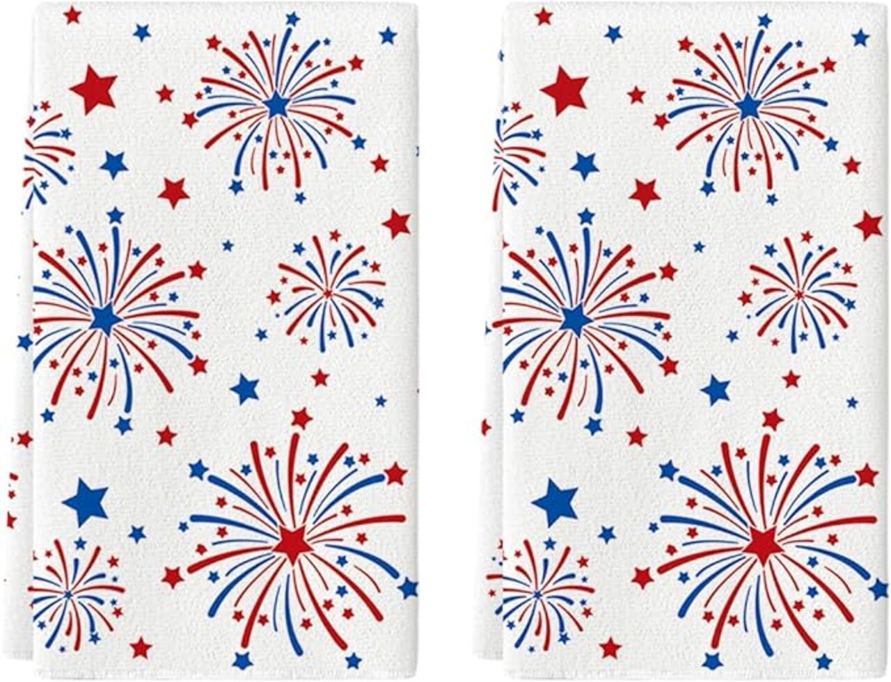 Fireworks Stars Patriotic 4th of July Kitchen Towels Dish Towels, 18x26 Inch Farmhouse Memorial Day Decoration Hand Towels Set of 2